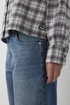 Oversize Fit  Yaka Ekoseli Kısa Kadın Gömlek 1220279-91755 GRİ