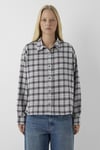 Oversize Fit  Yaka Ekoseli Kısa Kadın Gömlek 1220279-91755 GRİ