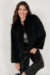Oversize Fit Yuvarlak Yaka Astarlı Kısa Kadın Kürk 6810266 SİYAH