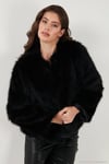 Oversize Fit Yuvarlak Yaka Astarlı Kısa Kadın Kürk 6810266 SİYAH