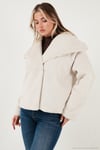 Oversize Geniş Yaka Çıtçıt Düğmeli Astarlı Peluş Kadın Mont 6839623 BEYAZ