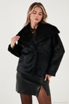 Oversize Geniş Yaka Çıtçıt Düğmeli Astarlı Peluş Kadın Mont 6839623 SİYAH