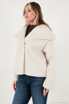 Oversize Geniş Yaka Çıtçıt Düğmeli Astarlı Peluş Kadın Mont 6839623 BEYAZ