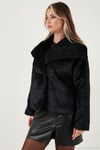 Oversize Geniş Yaka Çıtçıt Düğmeli Astarlı Peluş Kadın Mont 6839623 SİYAH