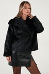 Oversize Geniş Yaka Çıtçıt Düğmeli Astarlı Peluş Kadın Mont 6839623 SİYAH
