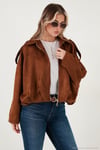 Oversize Klasik Yaka Fermuarlı Süet Dokulu Bomber Kadın Ceket 6839635 TABA