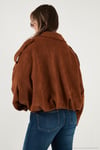 Oversize Klasik Yaka Fermuarlı Süet Dokulu Bomber Kadın Ceket 6839635 TABA