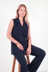 Oversize Kruvaze Yaka Kolsuz Düğmeli Kadın Yelek 6523000 LACİVERT