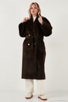 Oversize Kruvaze Yaka Yumuşak Dokulu Uzun Kadın Kaban 6839610 KAHVE