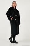 Oversize Kruvaze Yaka Yumuşak Dokulu Uzun Kadın Kaban 6839610 SİYAH