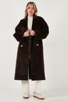 Oversize Kruvaze Yaka Yumuşak Dokulu Uzun Kadın Kaban 6839610 KAHVE