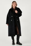 Oversize Kruvaze Yaka Yumuşak Dokulu Uzun Kadın Kaban 6839610 SİYAH