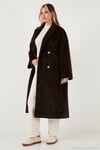 Oversize Kruvaze Yaka Yumuşak Dokulu Uzun Kadın Kaban 6839610 KAHVE