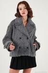 Oversize Kruvaze Yaka Yumuşak Tüylü Düğmeli Astarlı Kadın Mont 6839659 ANTRASİT