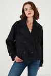 Oversize Kruvaze Yaka Yumuşak Tüylü Düğmeli Astarlı Kadın Mont 6839659 SİYAH