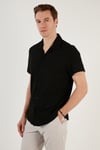 Pamuk Karışımlı Apaş Yaka Kısa Kollu Regular Fit Erkek Gömlek CF24S115882 SİYAH