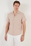 Pamuk Karışımlı Apaş Yaka Kısa Kollu Regular Fit Erkek Gömlek CF24S115882 TAŞ