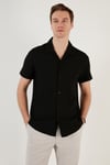 Pamuk Karışımlı Apaş Yaka Kısa Kollu Regular Fit Erkek Gömlek CF24S115882 SİYAH