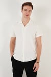 Pamuk Karışımlı Apaş Yaka Kısa Kollu Regular Fit Erkek Gömlek CF24S115882 EKRU