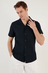 Pamuk Karışımlı Apaş Yaka Kısa Kollu Regular Fit Erkek Gömlek CF24S115882 LACİVERT
