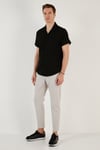 Pamuk Karışımlı Apaş Yaka Kısa Kollu Regular Fit Erkek Gömlek CF24S115882 SİYAH