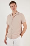 Pamuk Karışımlı Apaş Yaka Kısa Kollu Regular Fit Erkek Gömlek CF24S115882 TAŞ