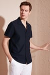 Pamuk Karışımlı Apaş Yaka Kısa Kollu Regular Fit Erkek Gömlek CF24S115882 LACİVERT
