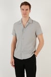 Pamuk Karışımlı Apaş Yaka Kısa Kollu Regular Fit Erkek Gömlek CF24S115882 GRİ