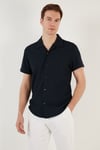 Pamuk Karışımlı Apaş Yaka Kısa Kollu Regular Fit Erkek Gömlek CF24S115882 LACİVERT