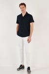 Pamuk Karışımlı Apaş Yaka Kısa Kollu Regular Fit Erkek Gömlek CF24S115882 LACİVERT