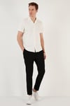 Pamuk Karışımlı Apaş Yaka Kısa Kollu Regular Fit Erkek Gömlek CF24S115882 EKRU