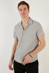 Pamuk Karışımlı Apaş Yaka Kısa Kollu Regular Fit Erkek Gömlek CF24S115882 GRİ
