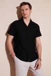Pamuk Karışımlı Apaş Yaka Kısa Kollu Regular Fit Erkek Gömlek CF24S115882 SİYAH