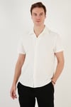 Pamuk Karışımlı Apaş Yaka Kısa Kollu Regular Fit Erkek Gömlek CF24S115882 EKRU