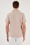 Pamuk Karışımlı Apaş Yaka Kısa Kollu Regular Fit Erkek Gömlek CF24S115882 TAŞ