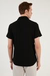 Pamuk Karışımlı Apaş Yaka Kısa Kollu Regular Fit Erkek Gömlek CF24S115882 SİYAH