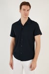 Pamuk Karışımlı Apaş Yaka Kısa Kollu Regular Fit Erkek Gömlek CF24S115882 LACİVERT