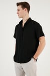 Pamuk Karışımlı Kısa Kollu Regular Fit Erkek Gömlek CF23S113139 SİYAH