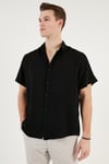 Pamuk Karışımlı Kısa Kollu Regular Fit Erkek Gömlek CF23S113139 SİYAH