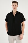 Pamuk Karışımlı Kısa Kollu Regular Fit Erkek Gömlek CF23S113139 SİYAH