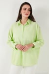 Pamuk Karışımlı Oversize Fit Uzun Kollu 2'li Paket Kadın Gömlek 6781001S2 FISTIK YEŞİL-YEŞİL