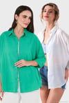 Pamuk Karışımlı Oversize Fit Uzun Kollu 2'li Paket Kadın Gömlek 6781001S2 BEYAZ-YEŞİL