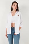 Pamuk Karışımlı Regular Fit Ayıcık İşlemeli Kadın Gömlek 6773106 BEYAZ
