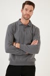Pamuk Karışımlı Regular Fit Erkek Polo Yaka Kazak 456223 KOYU GRİ