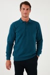 Pamuk Karışımlı Regular Fit Erkek Polo Yaka Kazak 456223 PETROL