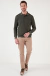 Pamuk Karışımlı Regular Fit Erkek Polo Yaka Kazak 456223 HAKİ