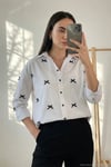 Pamuk Karışımlı Regular Fit Kurdele Detaylı Kadın Gömlek 6773097 BEYAZ