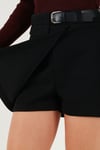 Pamuk Karışımlı Relaxed Fit Yüksek Bel Mini Boy Kadın Şort Etek 611SR0037 SİYAH