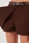 Pamuk Karışımlı Relaxed Fit Yüksek Bel Mini Boy Kadın Şort Etek 611SR0037 KAHVE