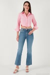 Pamuk Karışımlı Slim Fit Uzun Kollu Crop Kadın Gömlek 6777336 Şeker Pembe